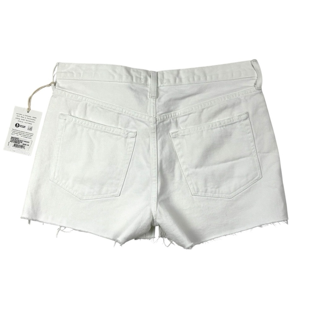 ETICA COTTON VINTAGE WHITE HAVEN HIGH RISE RELAXED RAW HEM BUTTON FLY SHORTS - Picture 4 of 12